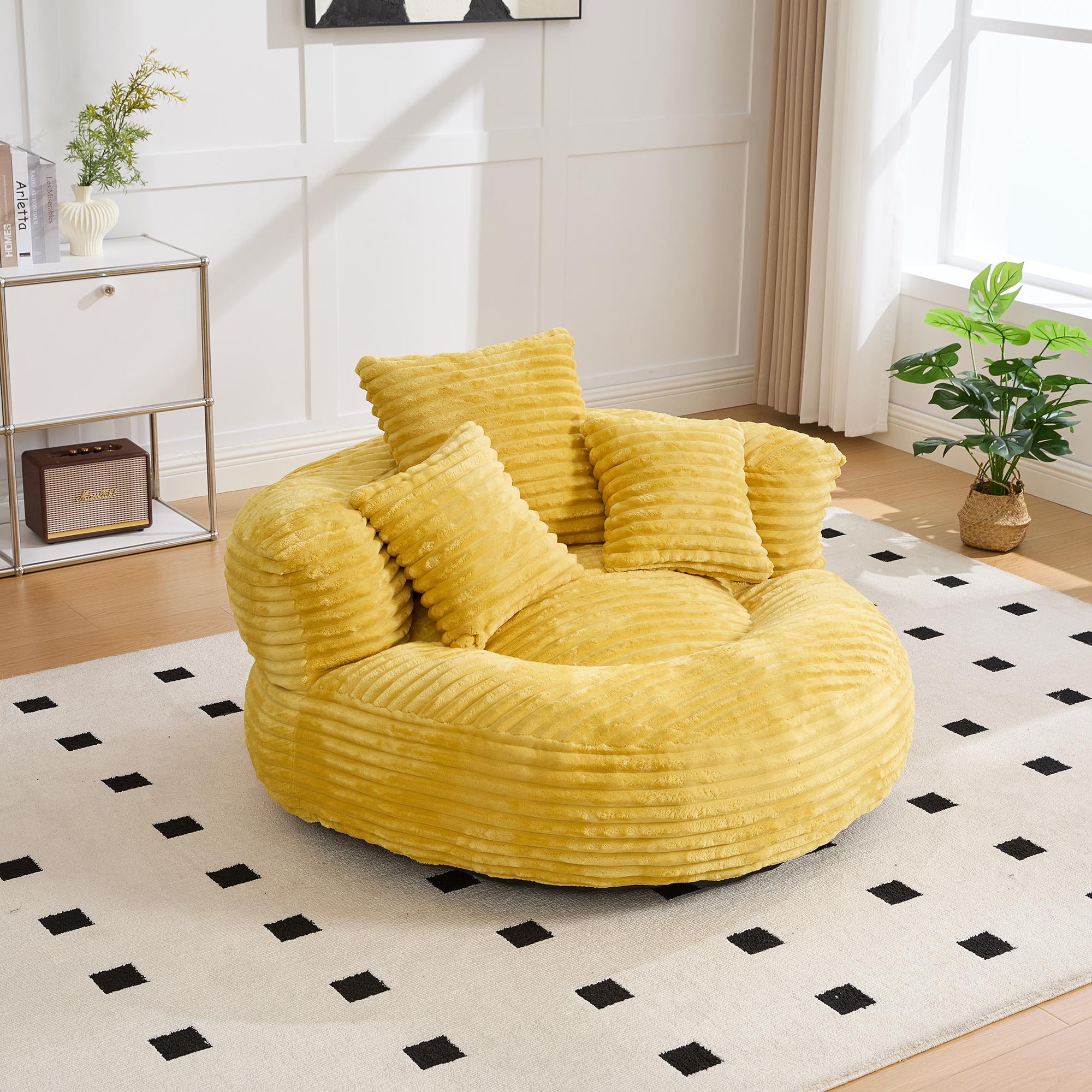 Fauteuil Poire Confortable en Velours Côtelé Jaune Moutarde
