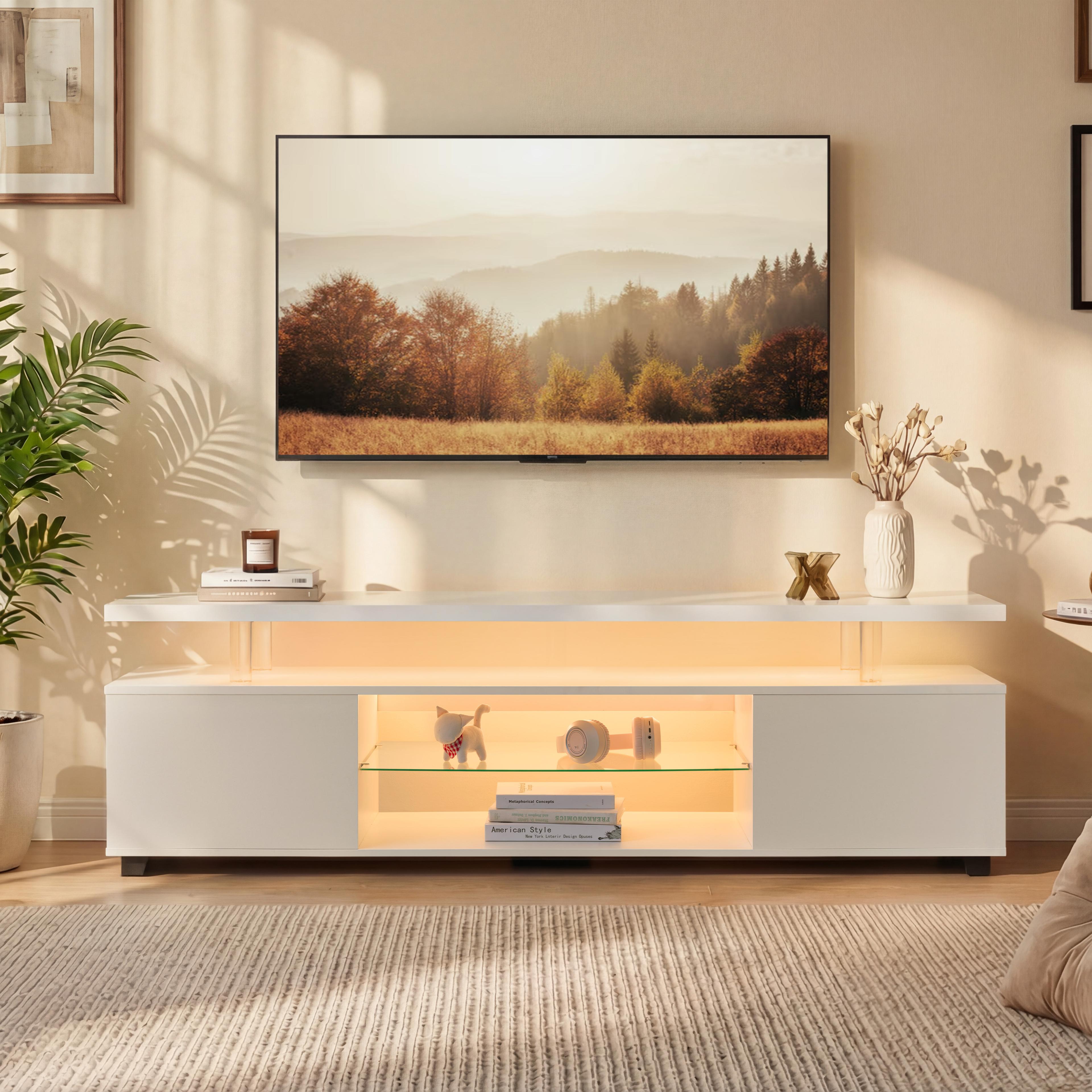 Meuble TV LED Design Blanc pour Écran jusqu'à 60 Pouces avec Rangement