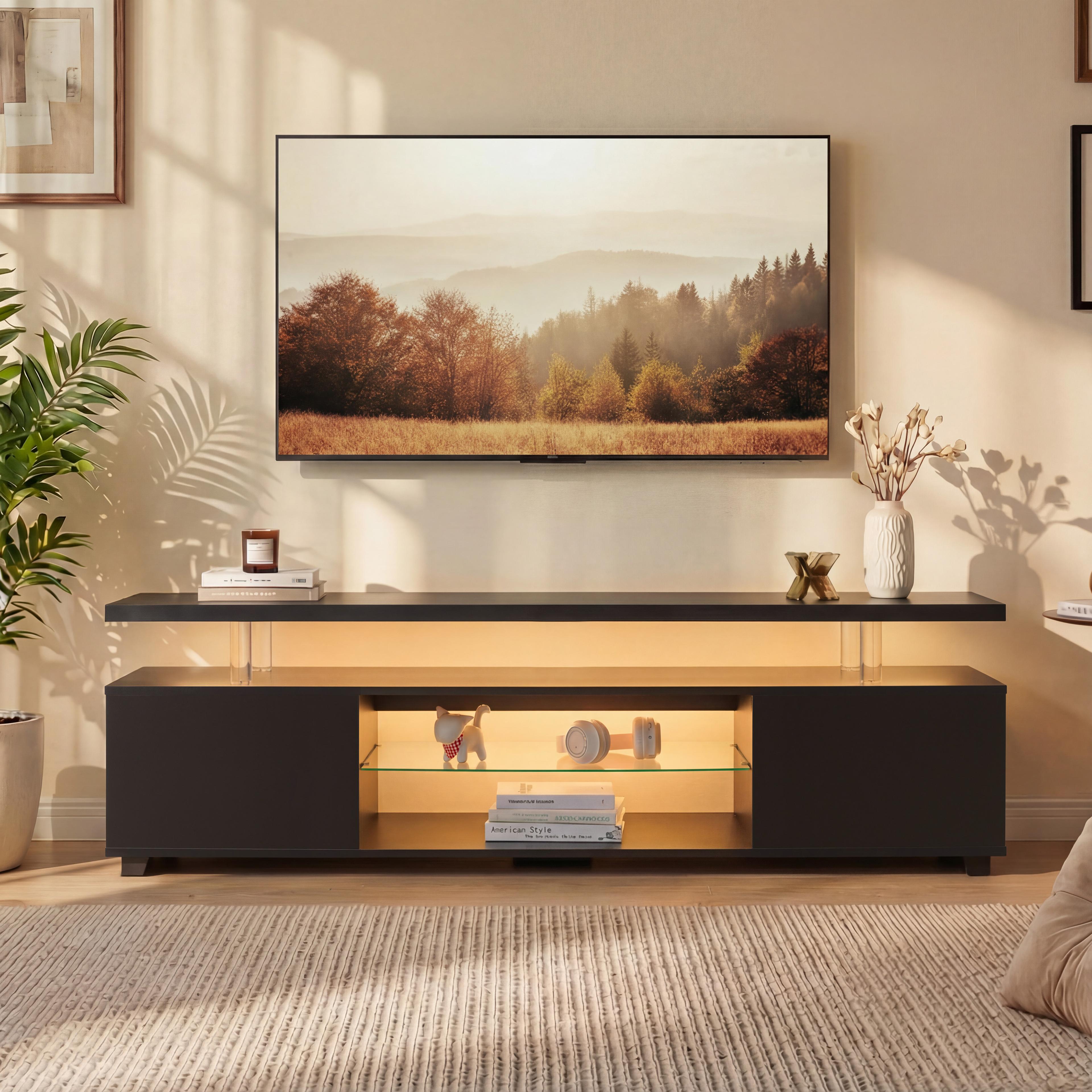 Meuble TV LED Design Noir avec Rangements pour Salon