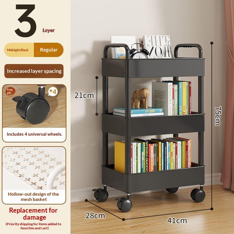 Desserte de rangement mobile à 3 niveaux - Noir - 26 cm