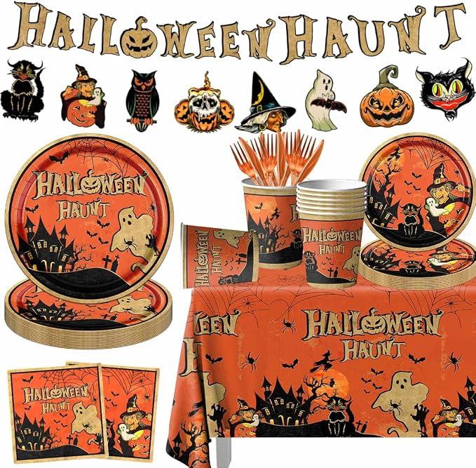 Set de Table Halloween Vintage 142 Pièces - Art de la Table Rétro