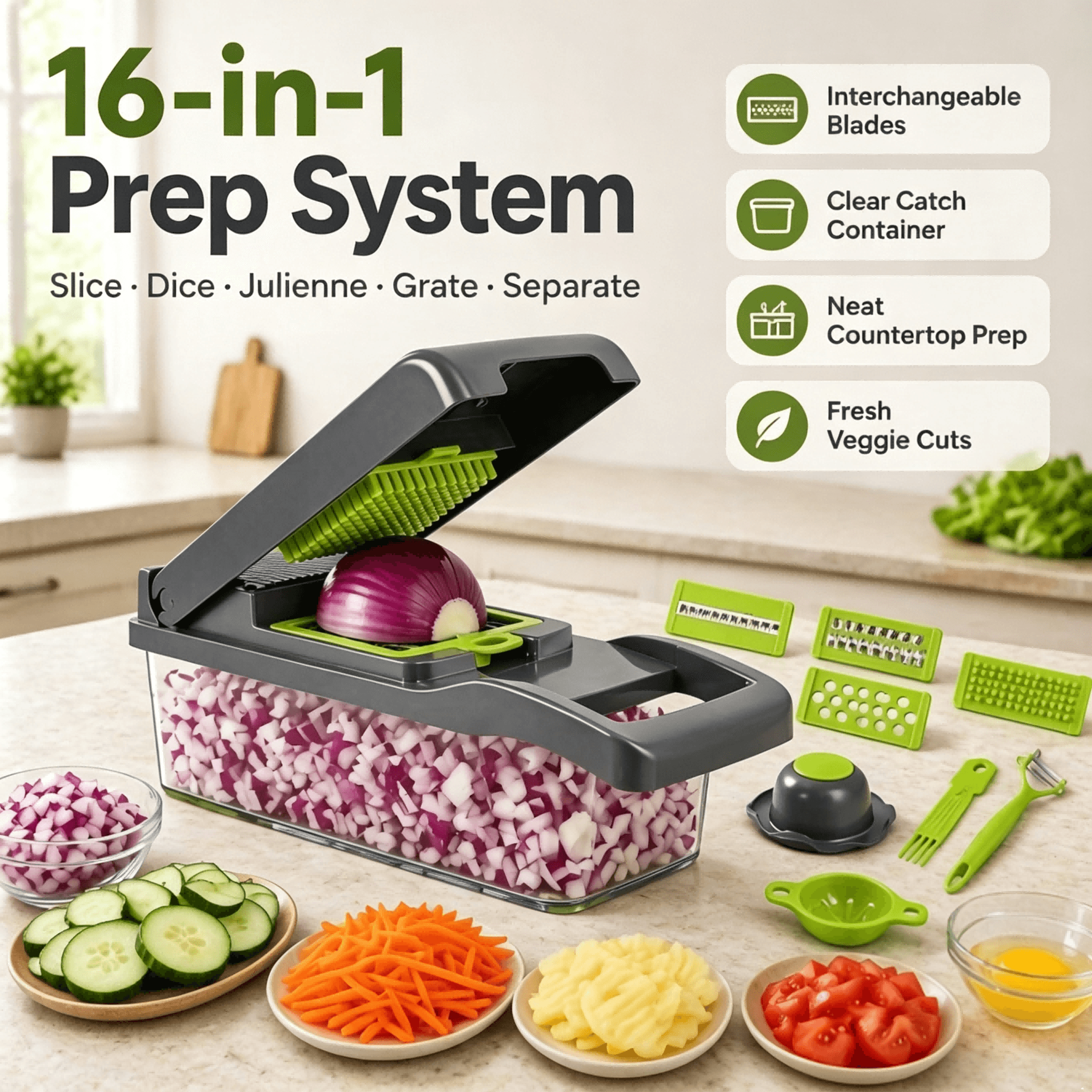 16-in-1 Vegetable Chopper, Fruit And Vegetable Salad Chopperslicer