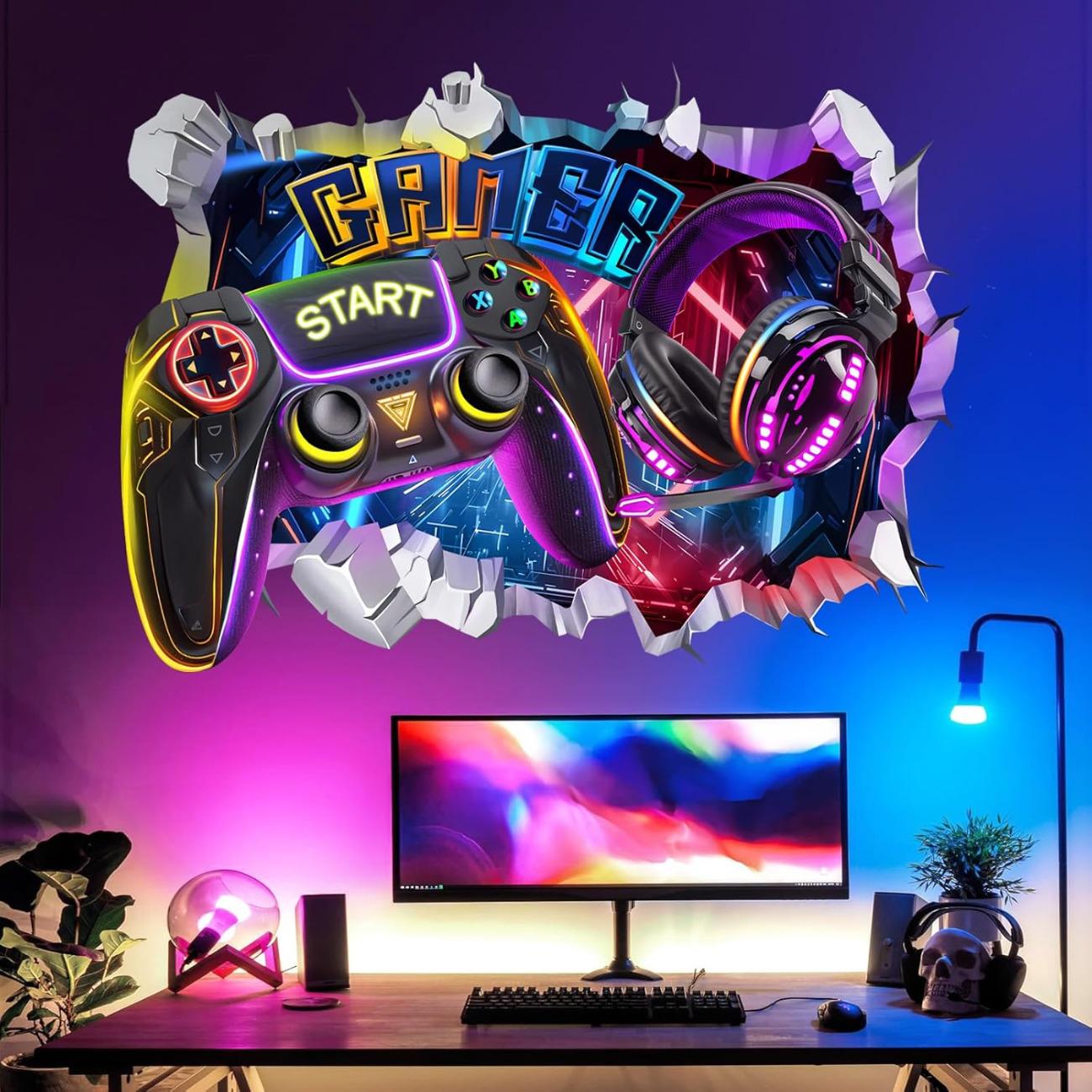 Lot de 2 Stickers Muraux Design Manette de Jeu