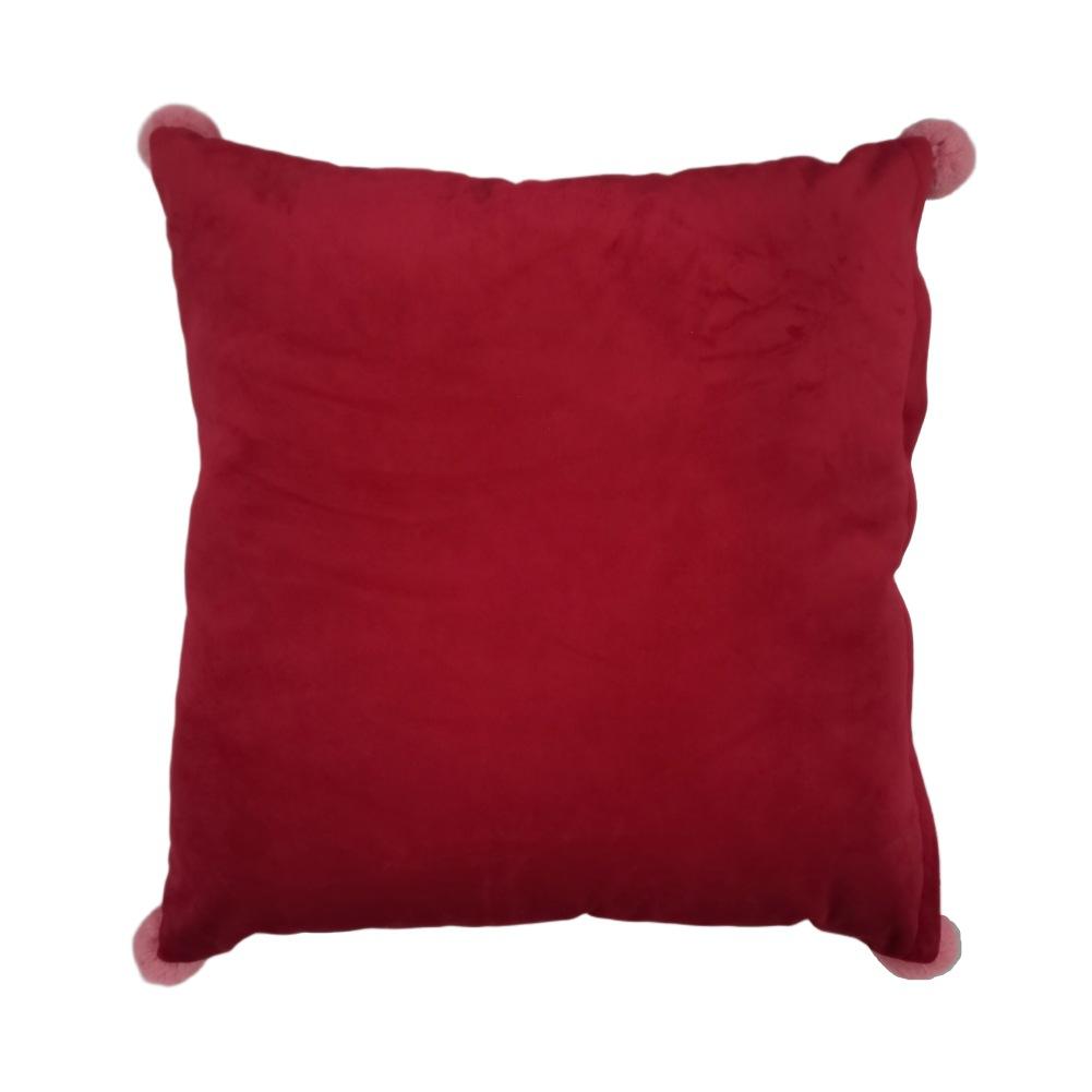 Coussin Décoratif en Velours avec Pompons Contrastés