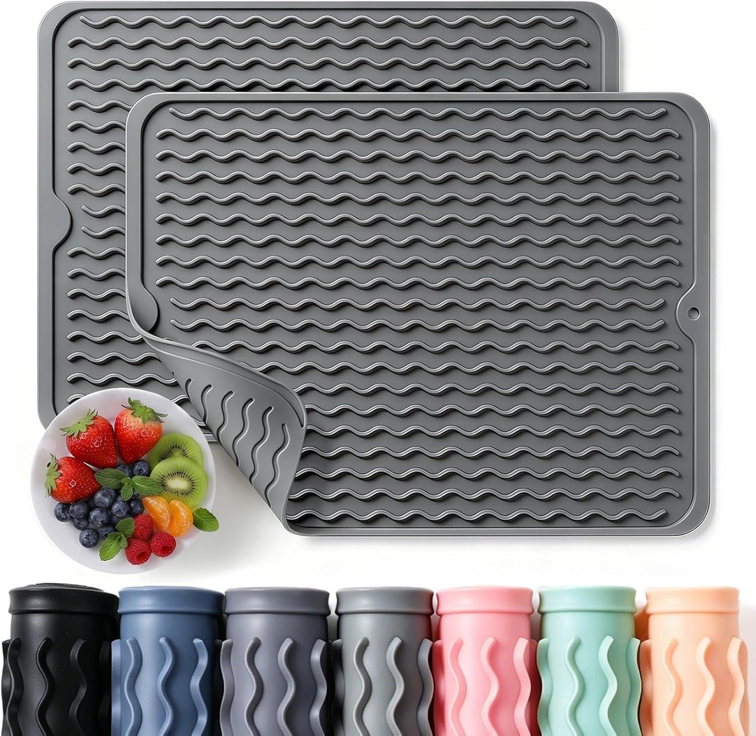 Lot de 2 Tapis de Séchage en Silicone Résistants à la Chaleur