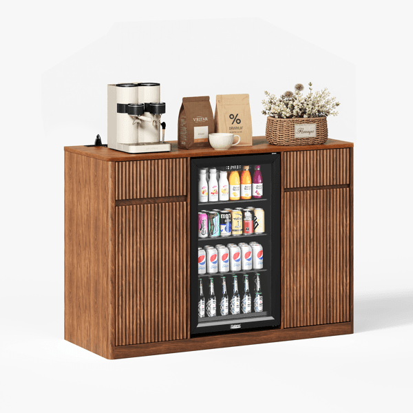 Buffet Cannelé Noyer avec Espace Mini-Frigo et Station de Charge