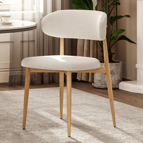 Lot de 2 chaises de salle à manger en tissu beige et pieds métal