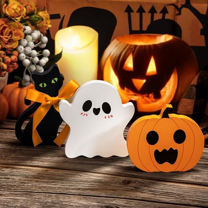Lot de 3 décorations de table d'Halloween pour étagère et intérieur