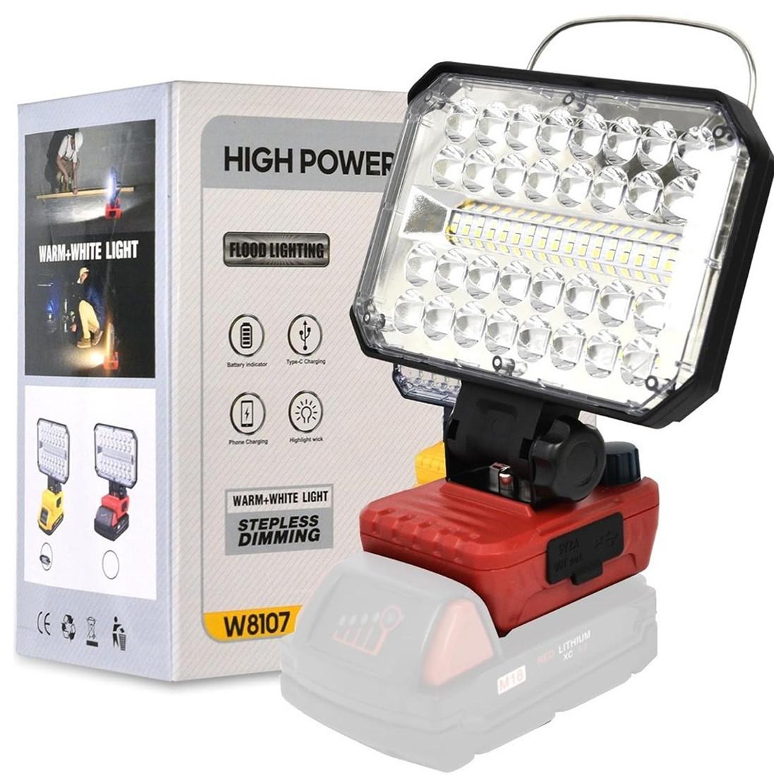 Lampe de travail LED sans fil pour batterie Milwaukee M18 18V avec port USB