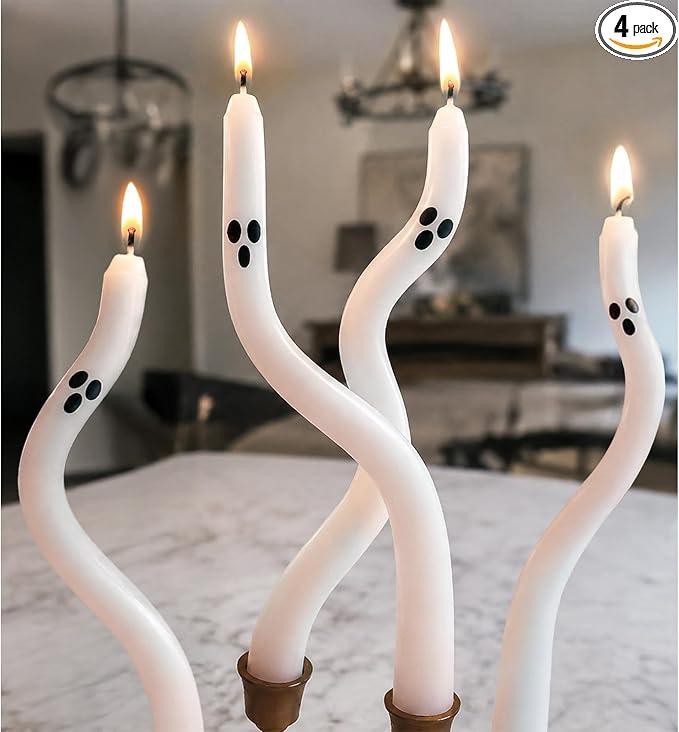 Lot de 4 Bougies Fantôme pour Décoration d'Halloween Élégante
