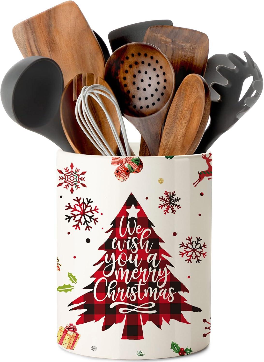 Pot à ustensiles en céramique sapin de Noël pour cuisine festive