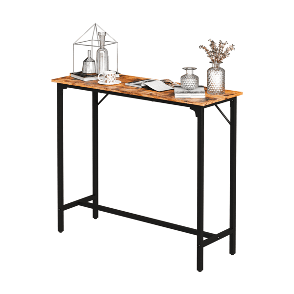 Table de Bar Haute Marron 110 cm - Structure Métal et Plateau MDF