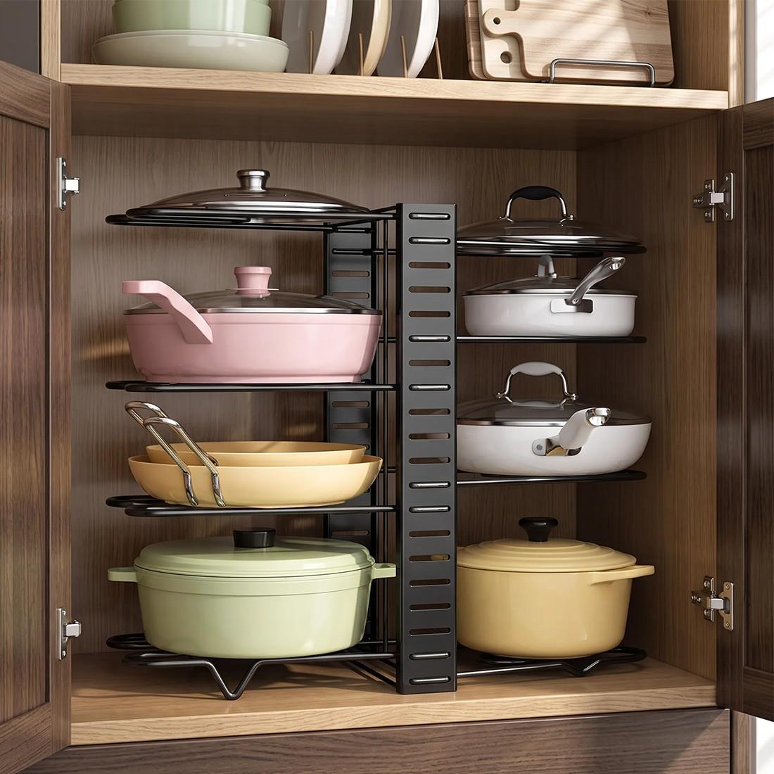 Organisateur de poêles et casseroles réglable pour cuisine