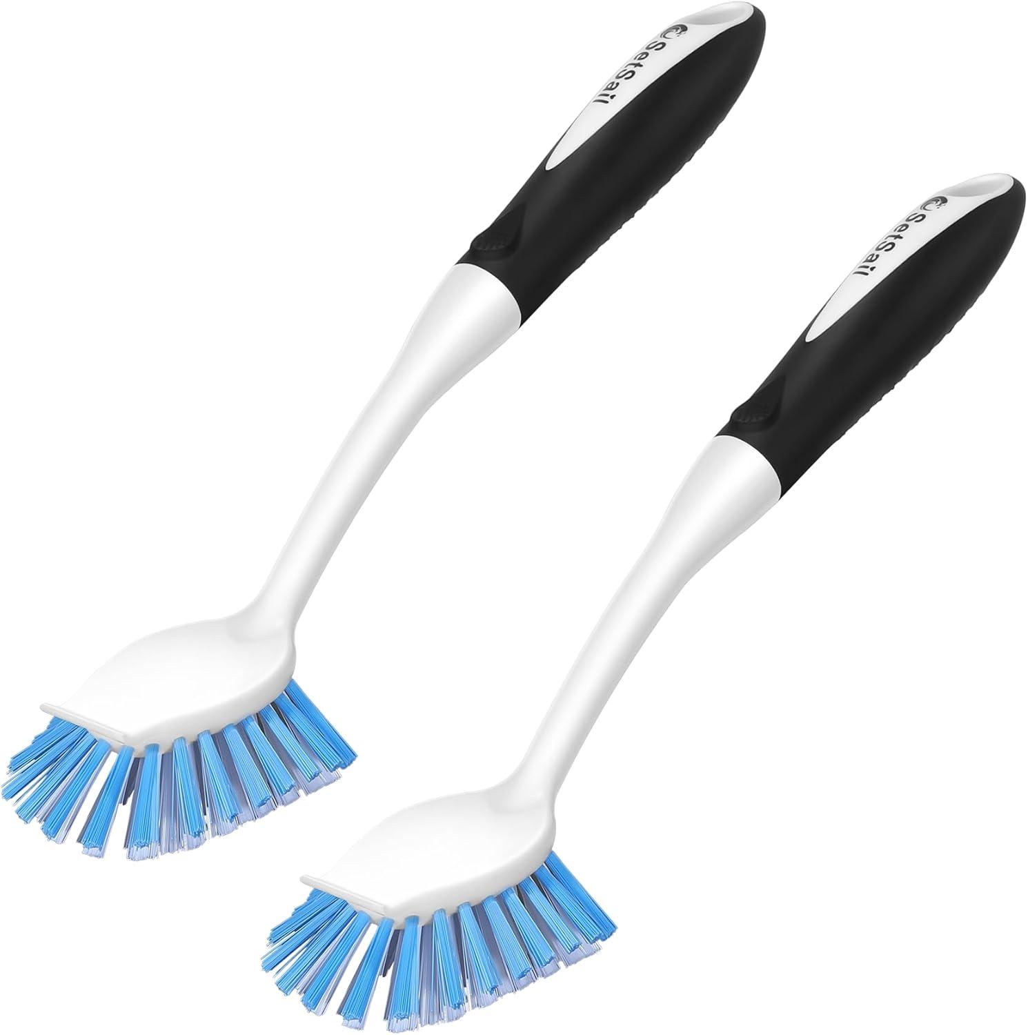 Lot de 2 brosses vaisselle ergonomiques avec grattoir intégré