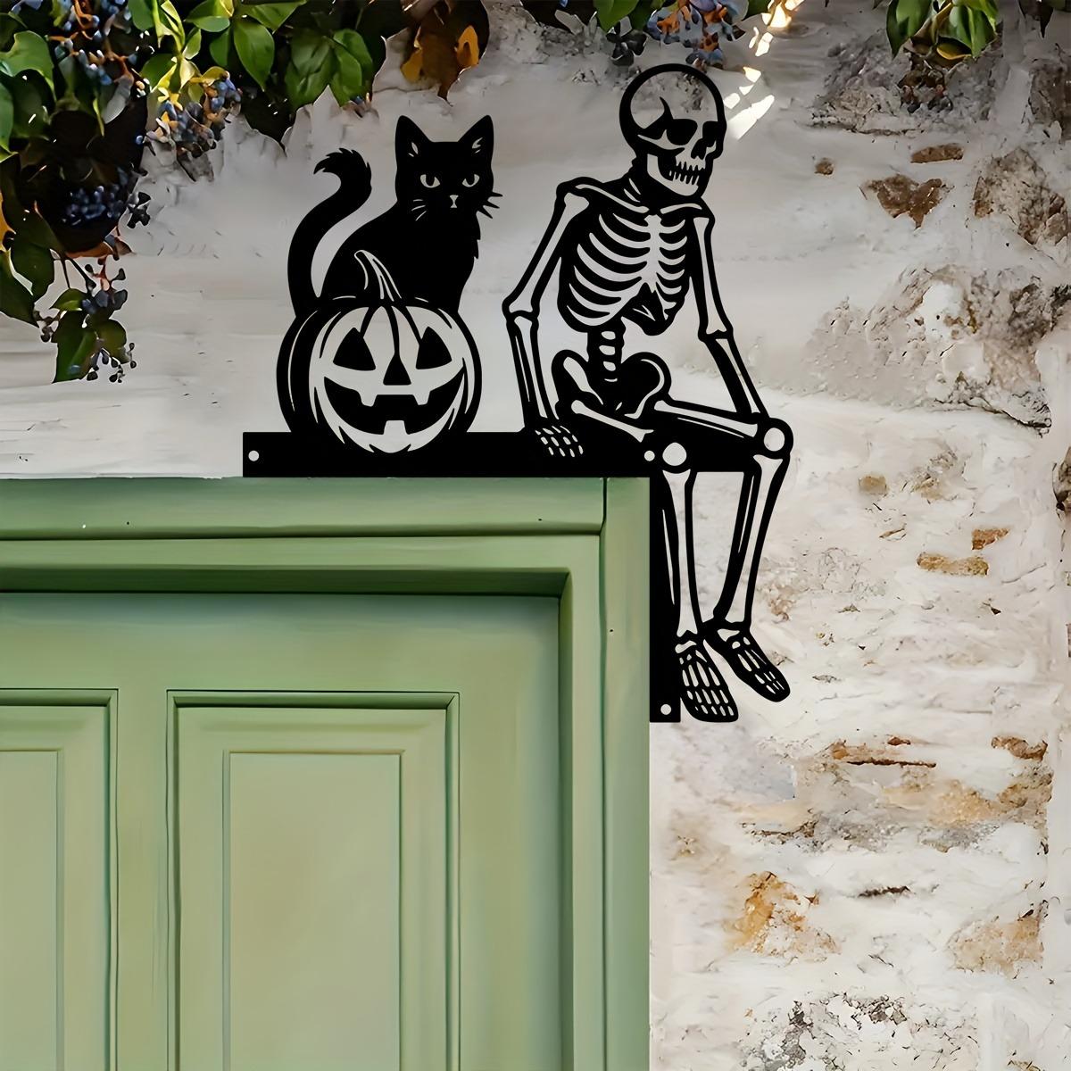 Décoration de Cadre de Porte d'Halloween - Squelette et Chat Gothique
