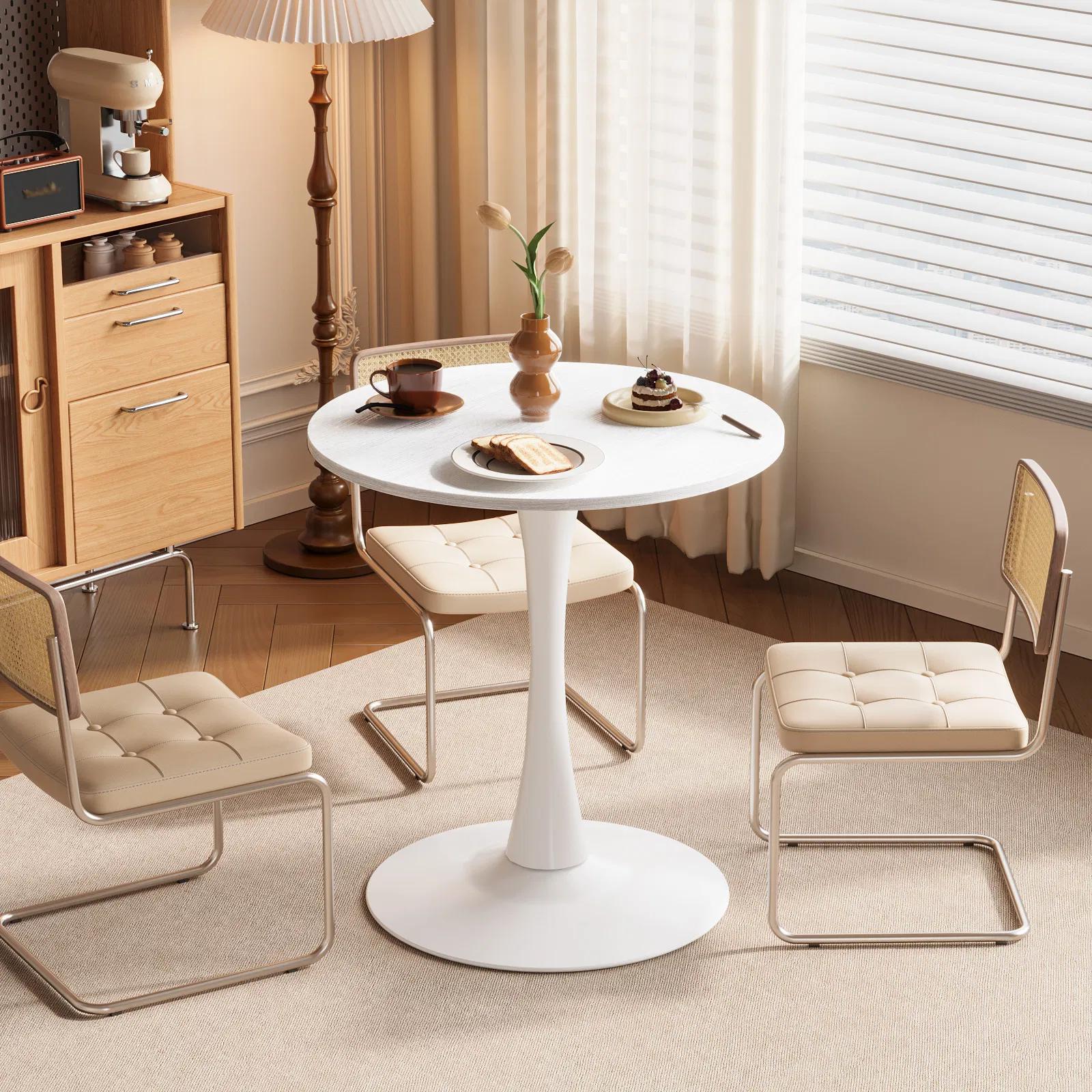 Table à manger ronde style tulipe 70 cm - Blanc et métal