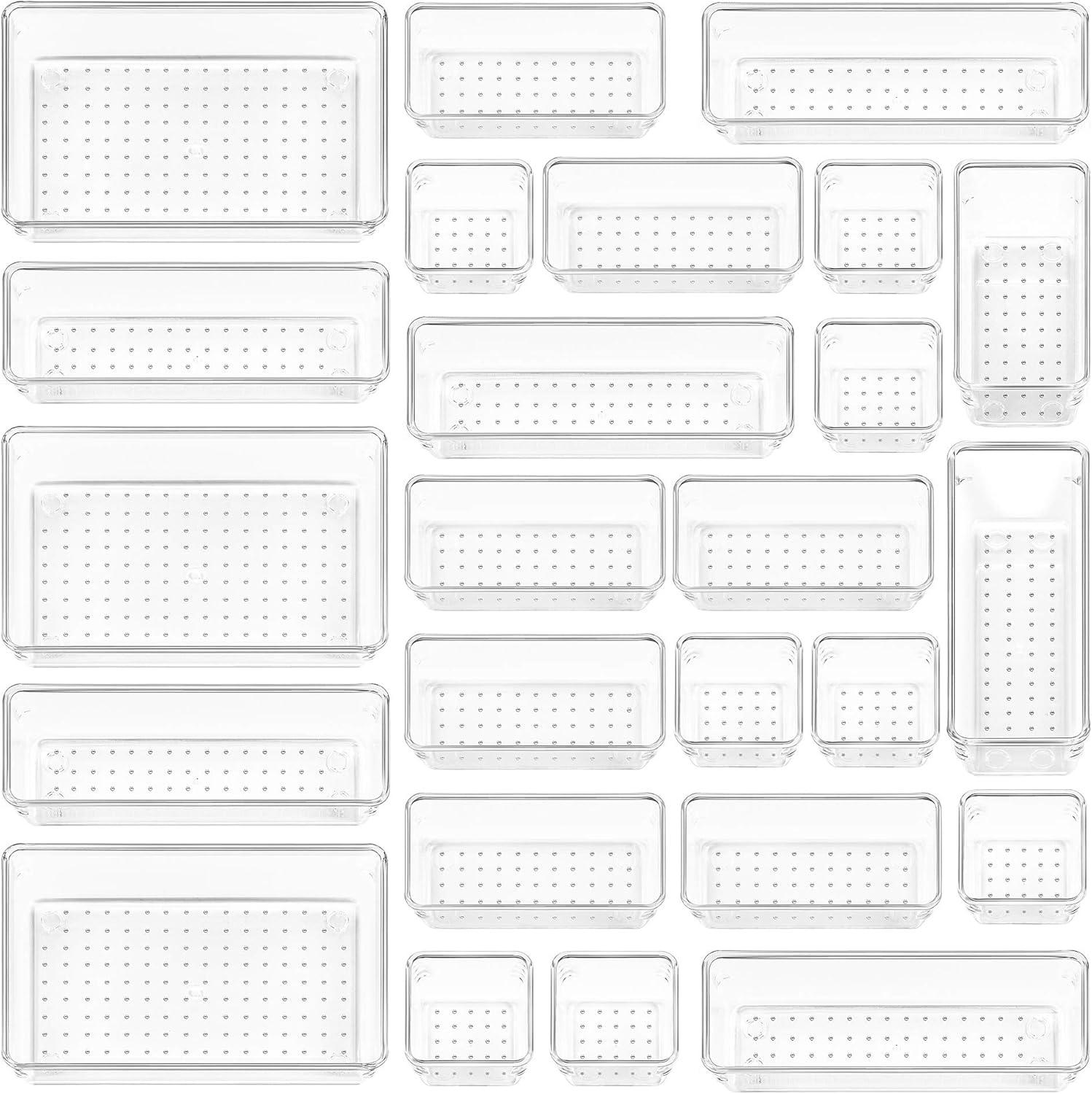 Lot de 25 Organisateurs de Tiroirs Transparents en Plastique - 4 Tailles