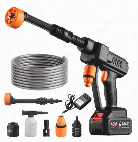 21VCordless High-Pressure Car Washer With Spray Gun And 6-in-1 Nozzle Portable Washer For Cleaning And Watering Cars, Floors, And Gardens