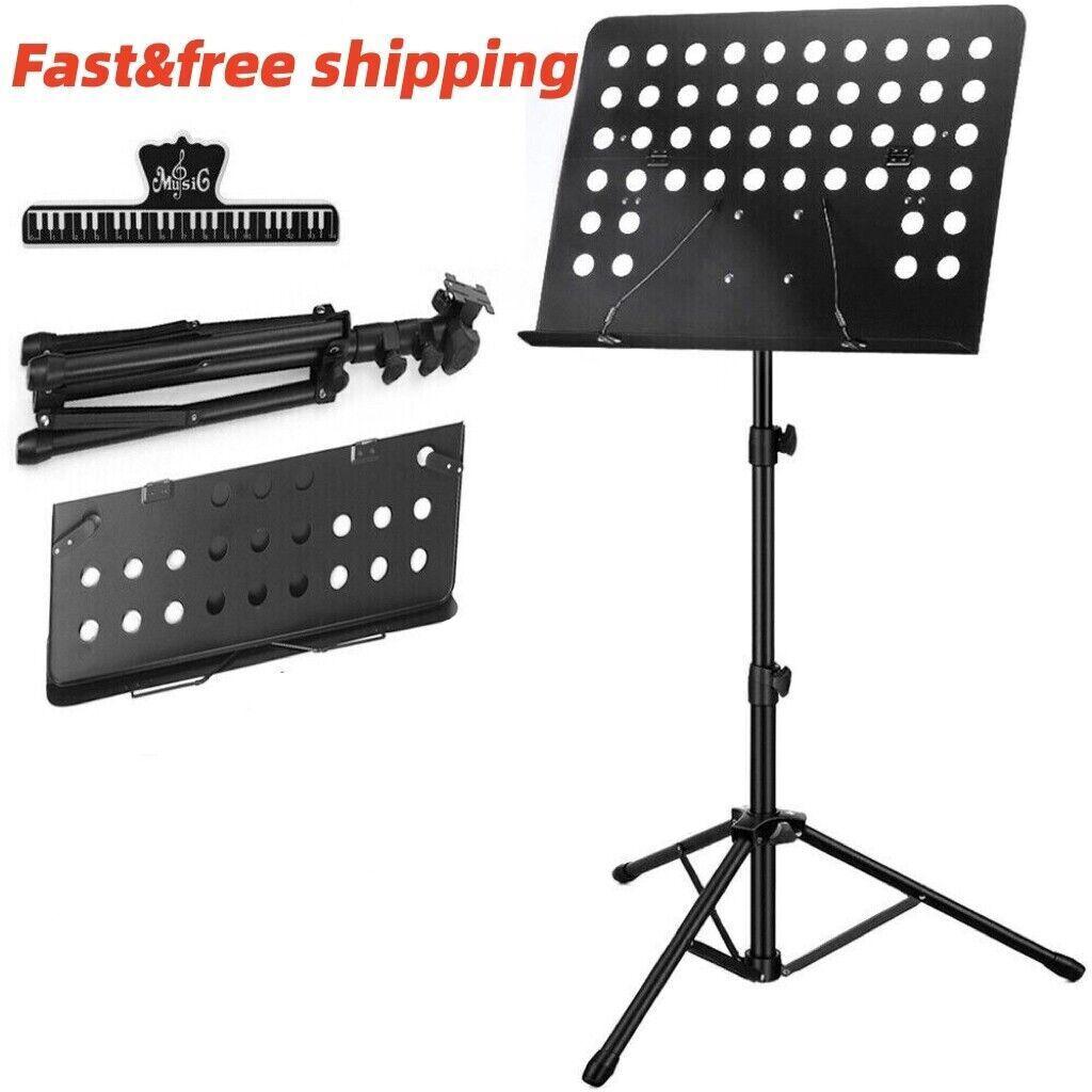 Sturdy, Adjustable Orchestral Music Stand With A Tripod Base Non-folding, Except For The Bars.