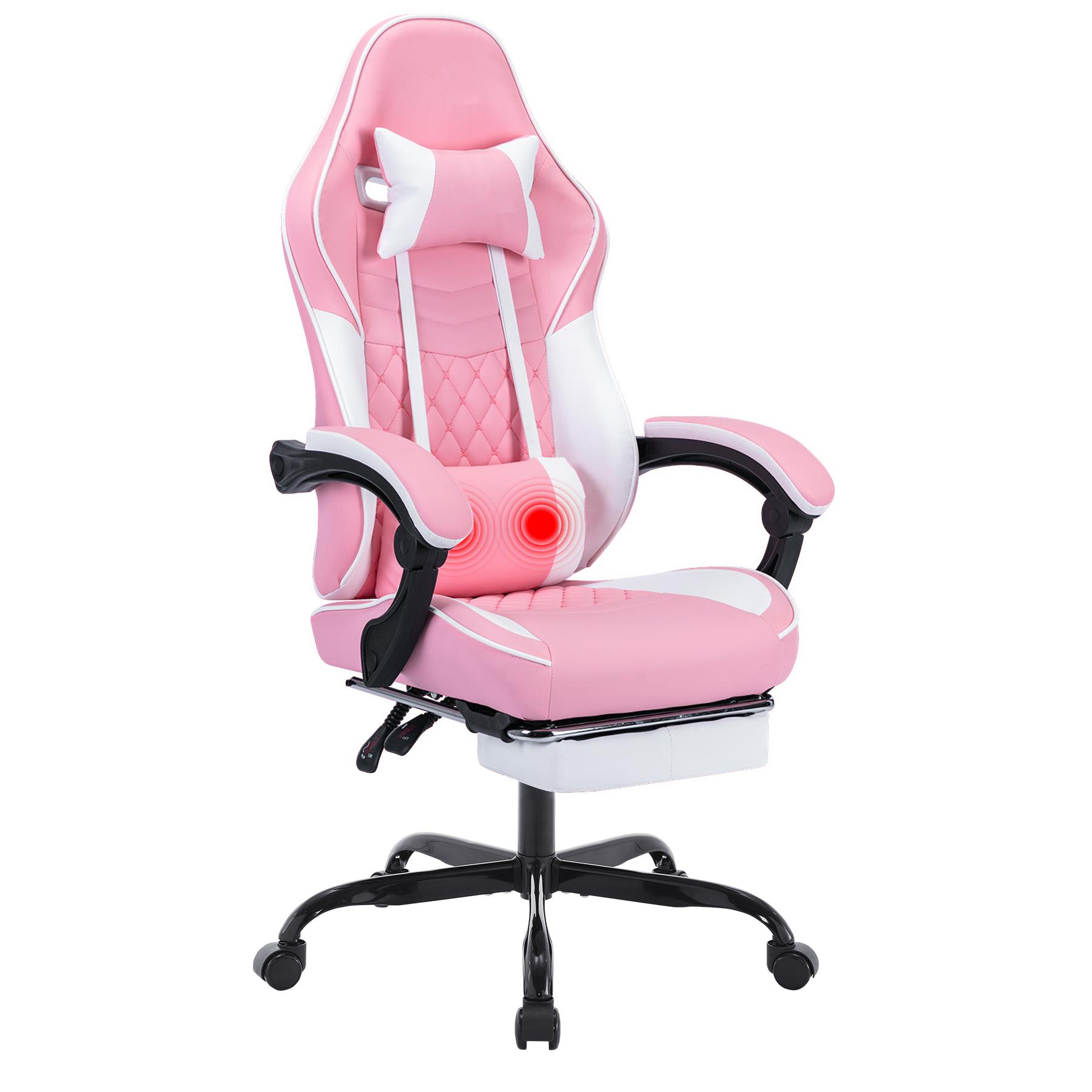 Fauteuil de Gaming Ergonomique Rose et Blanc avec Repose-Pieds