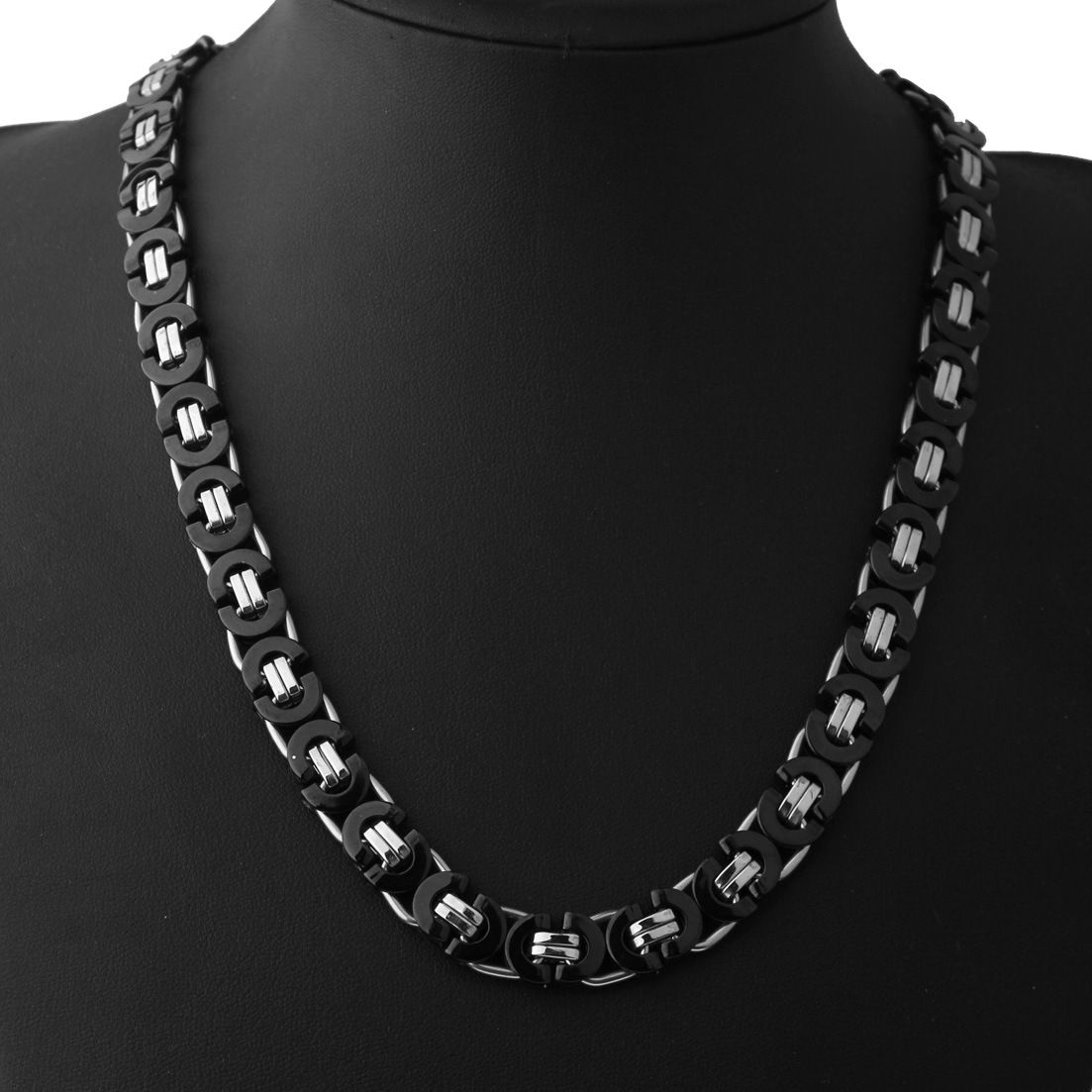 Collier chaîne maille plate noire - Style européen et américain