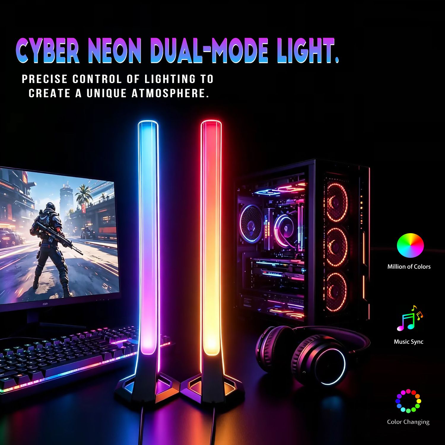 Barre Lumineuse LED Ambiante pour Bureau et Gaming avec Synchronisation Musicale