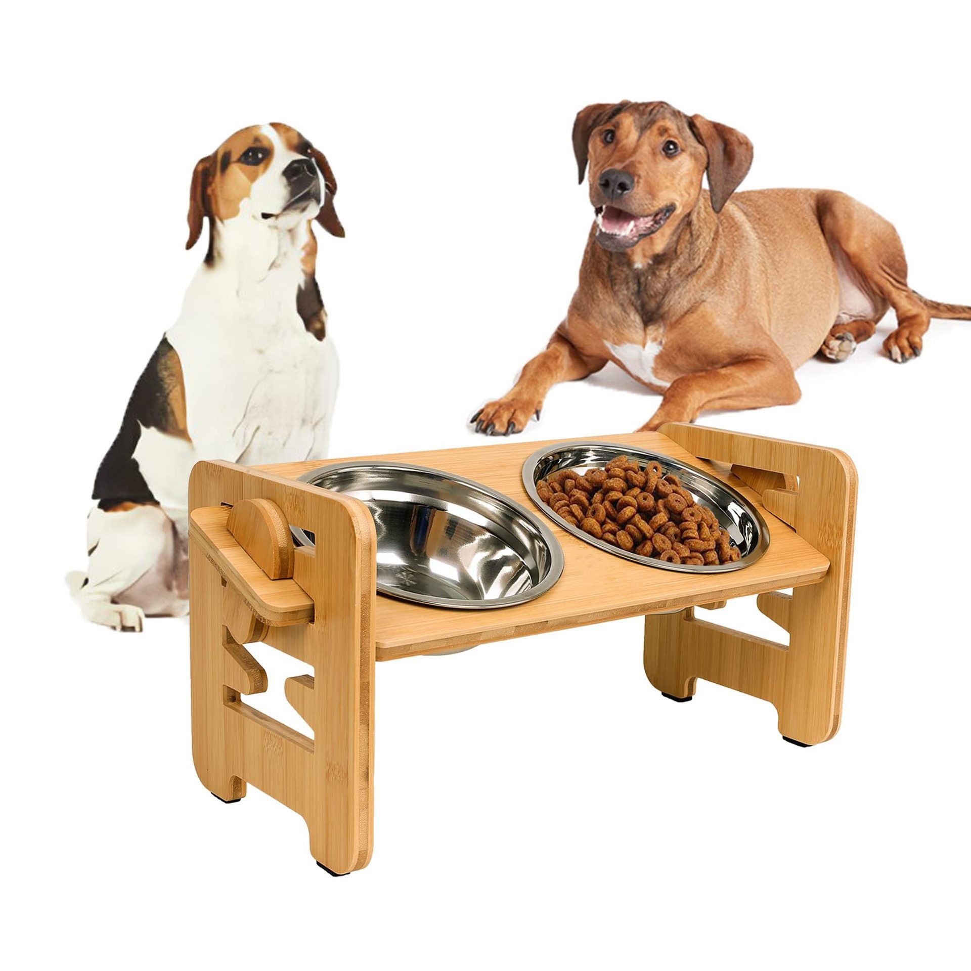Gamelle Double Sur Support en Bois et Bambou pour Chien et Chat