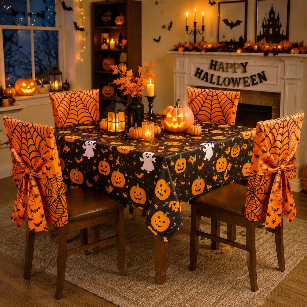 Housse de chaise d'Halloween en tissu gaufré 3D avec nœud
