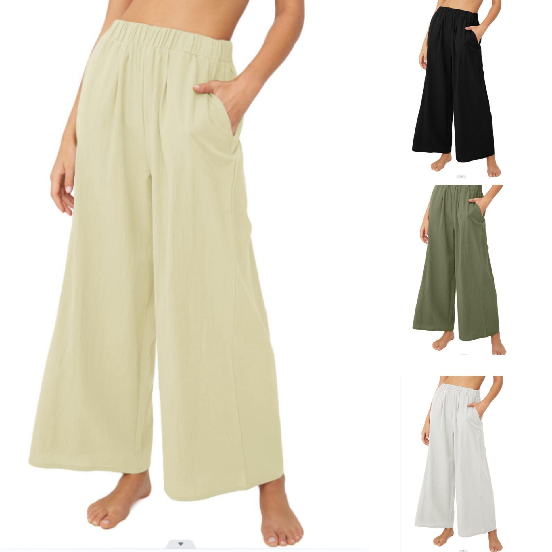 Pantalon Large Fluide et Taille Haute Uni