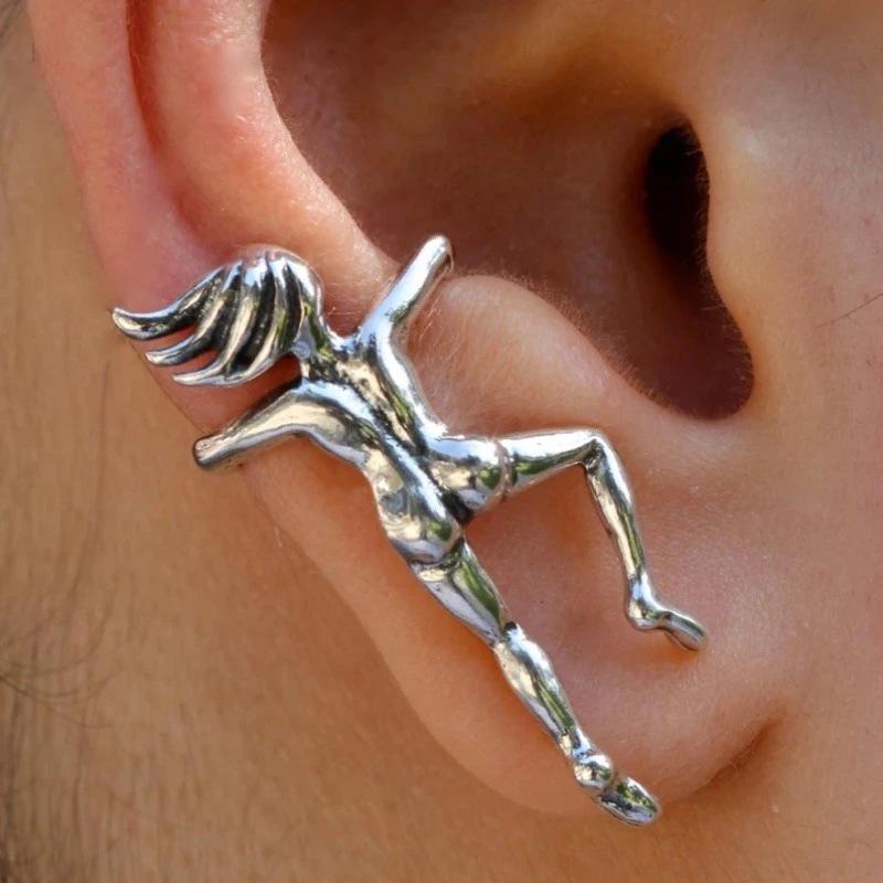 Vintage Abstract Dancer Stud Earrings Silver