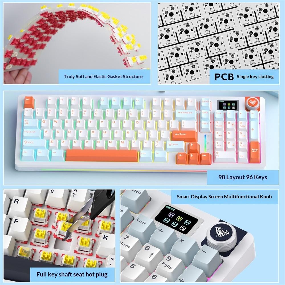 Clavier Gamer Mécanique Sans Fil Tri-Mode 99 Touches avec Écran
