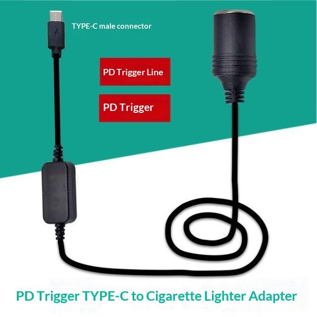 Carmounted PD Fast-charging Deception Cable USBC To Cigarette Lighter Female Socket Inflator Charging