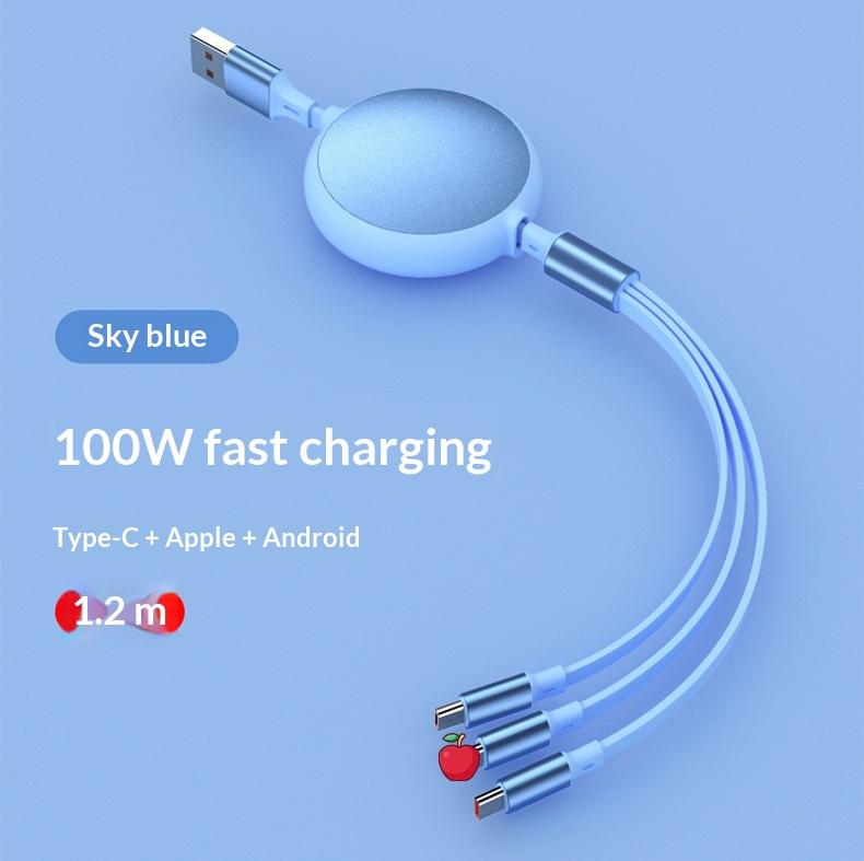 Three-in-one Retractable Charging Data Cable