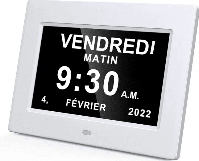 LCD Digital Clock, 7 Inch Calendar With Date-Day-Time, Non-Abbreviated 8-Language Clock For Elderly & Children